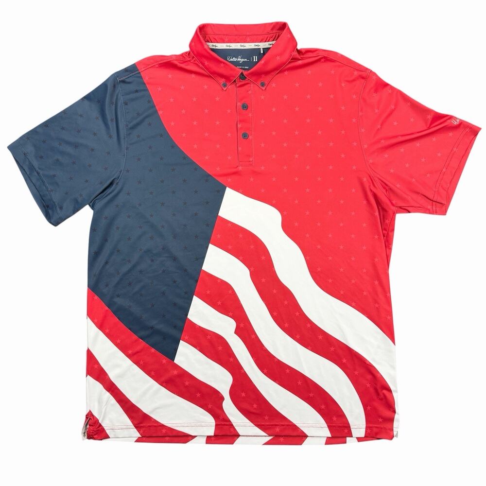 Walter Hagen 11 Men’s XL Patriotic American Flag Golf Polo Shirt Red White Blue